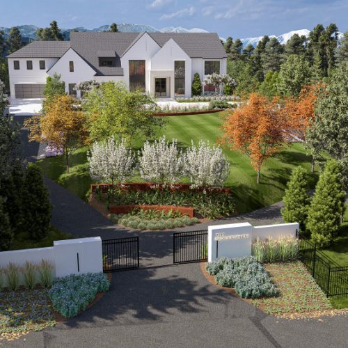 Estate gate entrance in McLean VA with long driveway and private wooded surroundings.