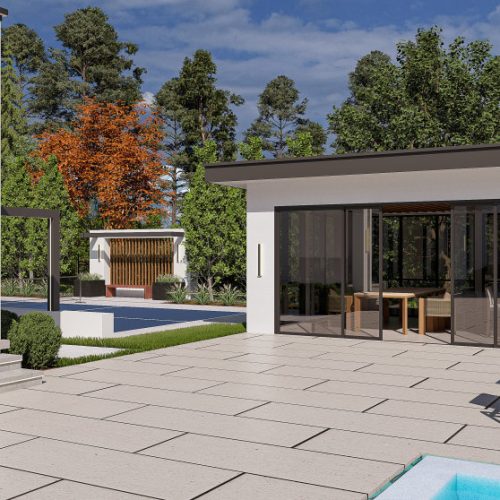 Contemporary McLean VA residence with outdoor pool, patio lounge, and sleek architectural design.