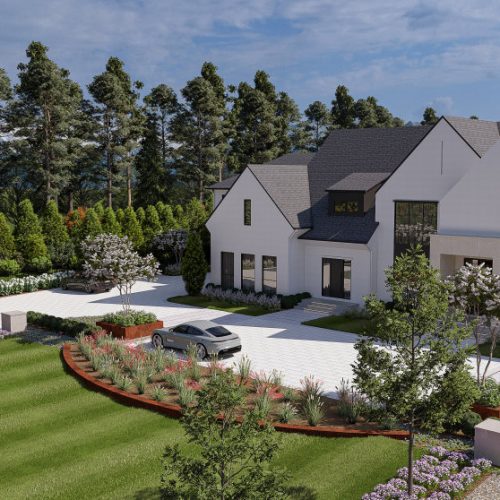 Wide front view of modern McLean VA residence with expansive lawn and refined exterior design.