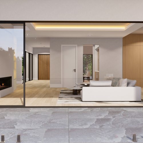 FAMILY ROOM VIEW FROM REAR PORCH