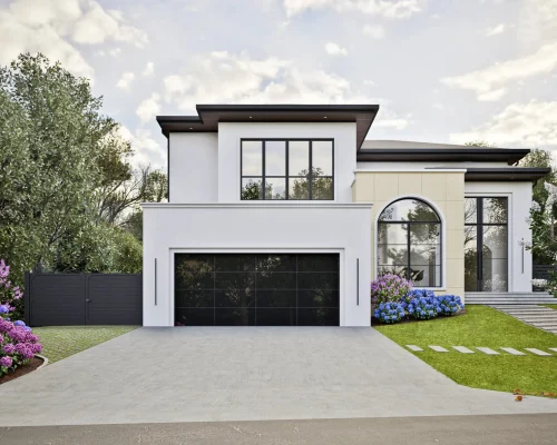 Front exterior rendering of 1427 Pathfinder Lane luxury home in McLean, Virginia.