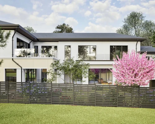 Right exterior rendering of 1427 Pathfinder Lane luxury home in McLean, Virginia.